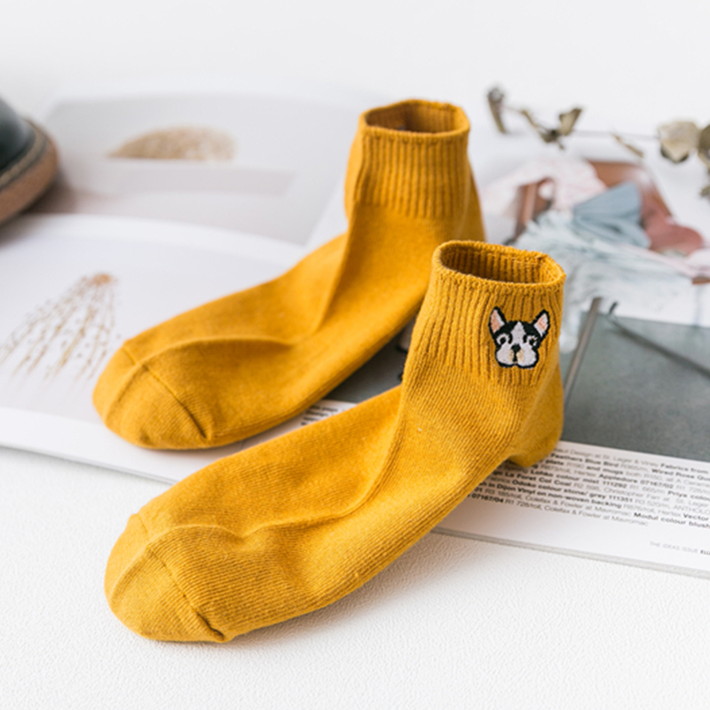Unisex Socks with Dog Embroidery 3 Pairs Set
