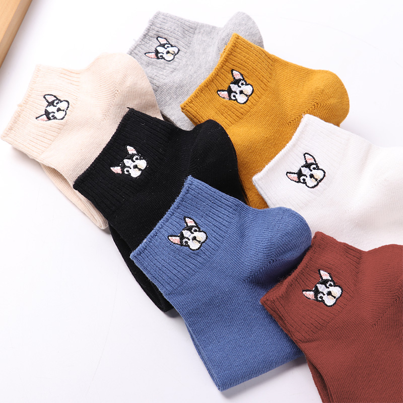 Unisex Socks with Dog Embroidery 3 Pairs Set