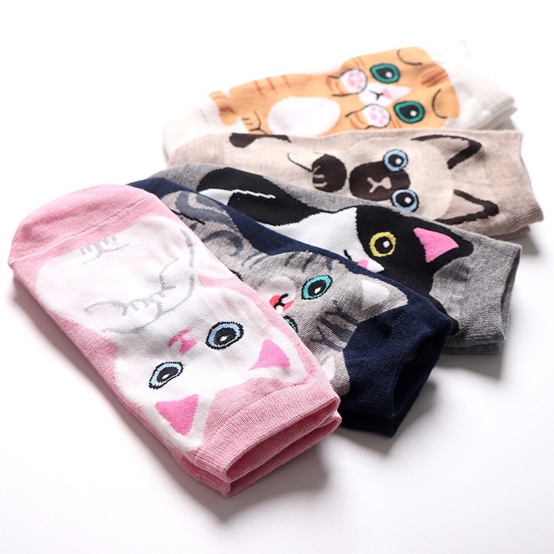 Women's Cat Patterned Socks 5 Pairs Set