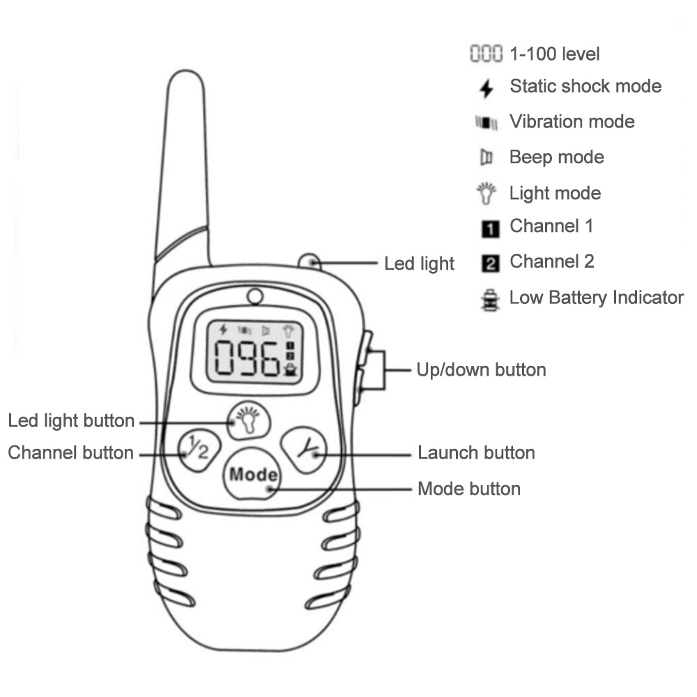Remote Colntrol Dog Training Collar with Shock Vibration Beep Modes